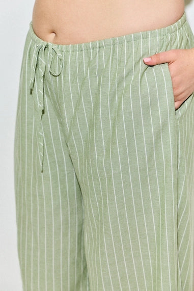 Baevely (Plus) Pinstripe Elastic Waist Tie Pant - MATCHA/IVORY