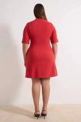 WOJCOR Buttoned Mini Woven Plus Size Dress - Red