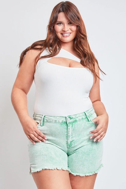 YMI Plus High Rise 80's Acid Wash Mom Short