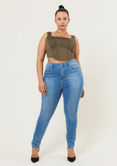 Vibrant M.i.U Plus Signature Skinny Jeans -  Medium Stone