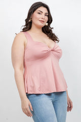 Haute Fox Plus Size Twist Front Peplum Tank Top