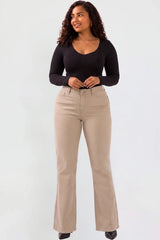 YMI Junior Plus Wide Leg Hyperstretch Pants - Taupe