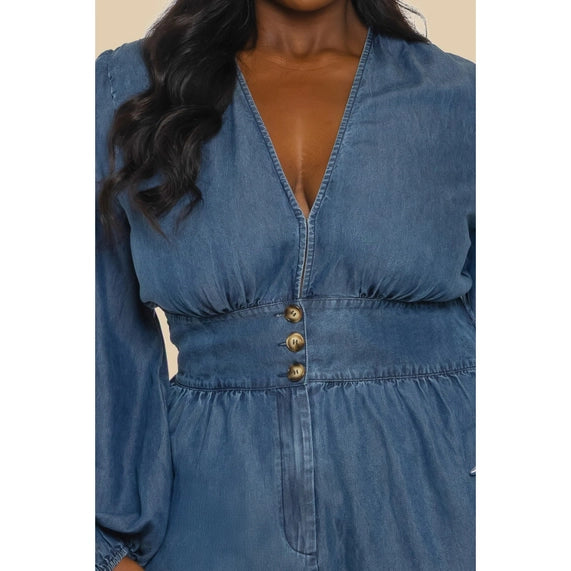 DORCAS Plus Lsv Washed Dark Denim Jumpsuit