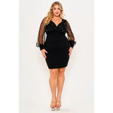 DORCAS Plus Size Pearl Beaded On Mesh Mini Dress