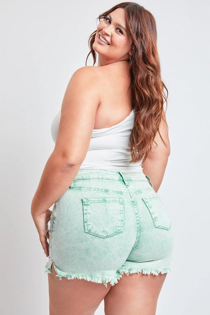 YMI Plus High Rise 80's Acid Wash Mom Short