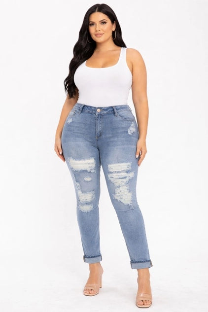 D.ROCK Plus Size Boyfriend Denim Jeans - Light Wash