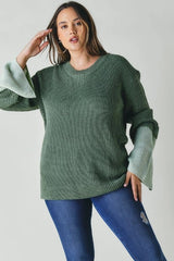 Davi & Dani Plus - Contrast Cuff Ribbed Knit Scoop Neck Sweater