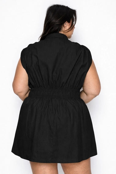 Haute Fox Plus Size Sleeveless Smocked Waist Shirt Dress