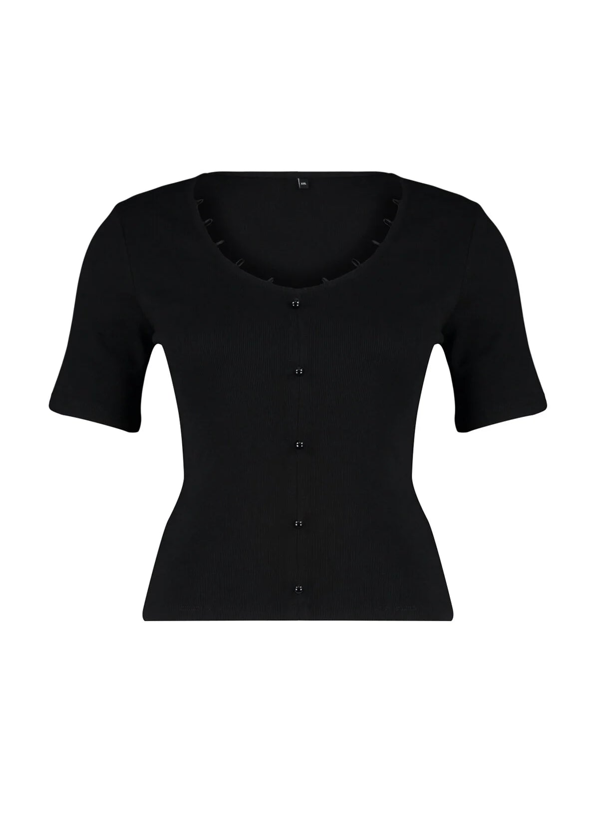 Plus Size Unit Detailed Corded Fitted  Top - Black