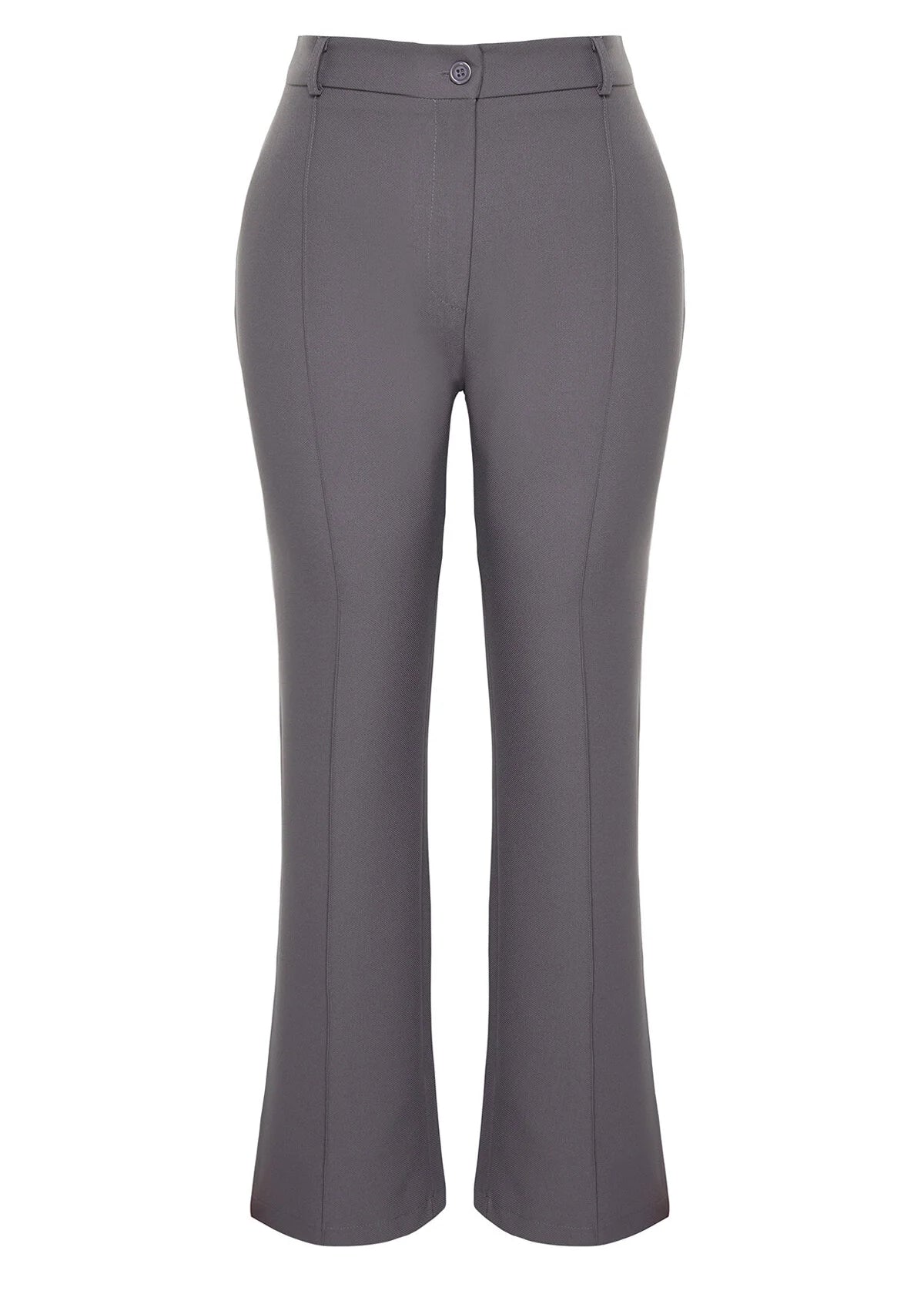Plus Size Straight Fit High waist Trousers - Grey