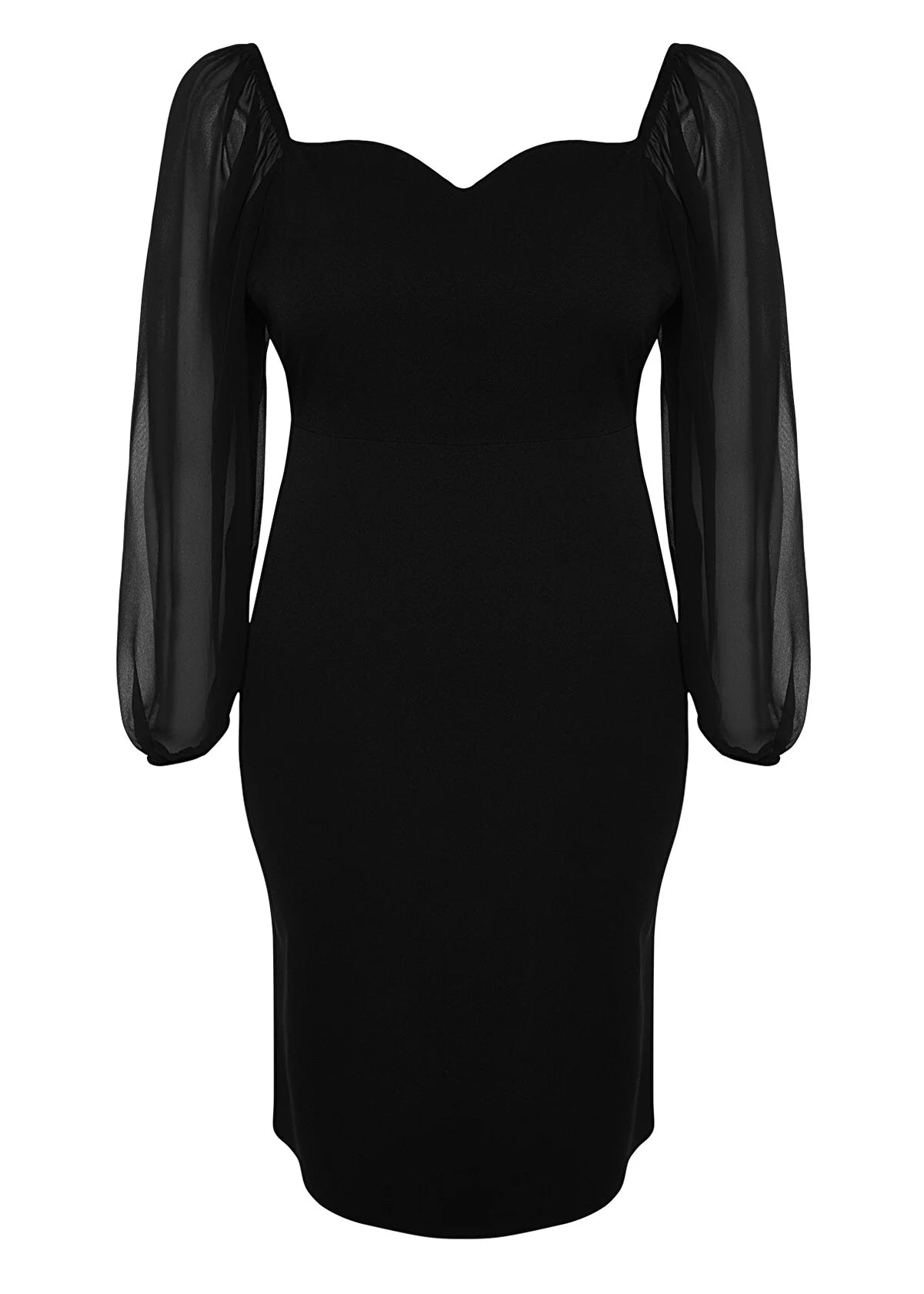 Plus Size Elegant Plain Midi Dress - Black