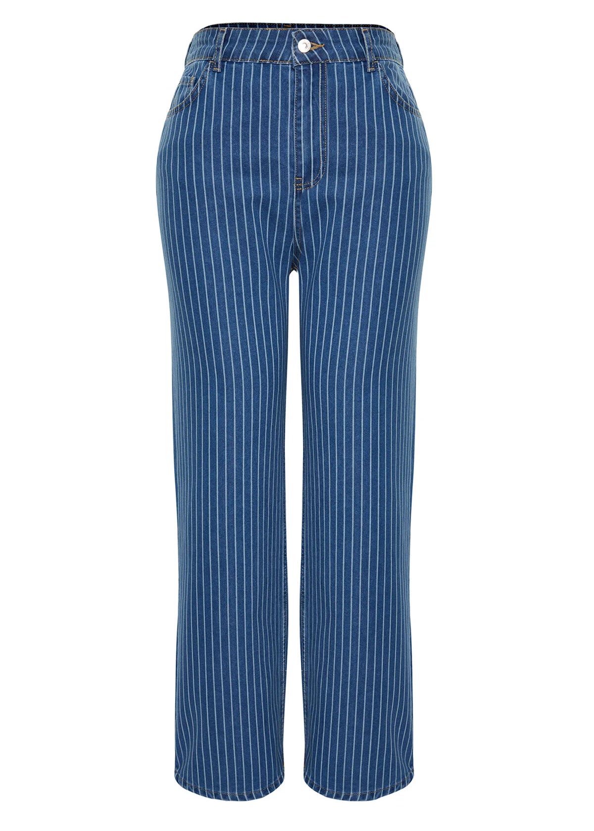Plus Size Striped Wide Cut Jeans - Dark Blue