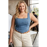 Curve Market Plus Size Denim Square Neck Corset Style Tank Top