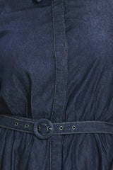 Flying Tomato Plus Size Bubble Sleeve Denim Midi Dress - DARK DENIM