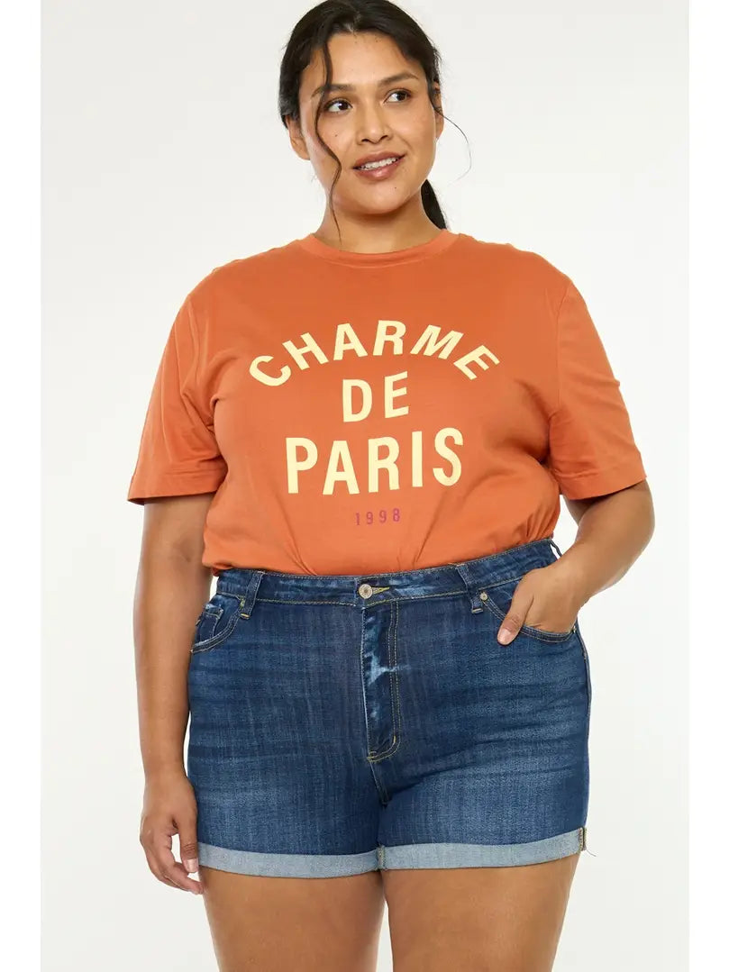 Kan Can Plus Size High Rise Denim SHORTS - Dark Wash