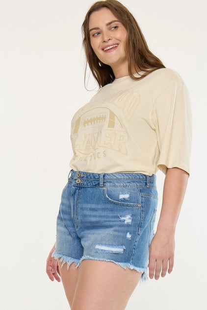 Kan Can USA Plus High Rise Double Band Mom SHORTS - Medium Wash