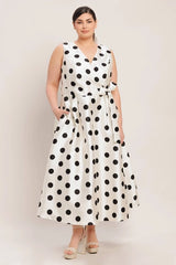 Flying Tomato Plus Size Side Tie Printed Woven Midi Dress - Ivory