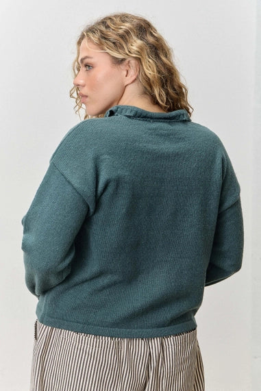 Polagram Plus Size Sweater Cardigan with Collar - Hunter Green