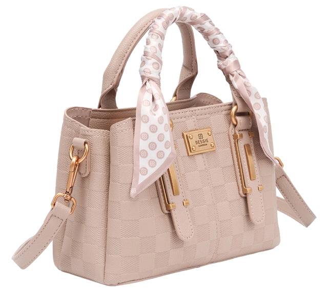 Bessie London Checkerboard Buckle Tote with Scarf