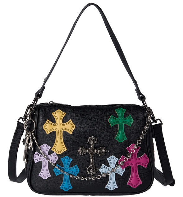 Bessie London Cross Appliqué Shoulder Bag - Black