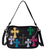 Bessie London Cross Appliqué Shoulder Bag - Black
