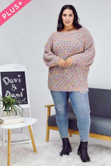 Davi & Dani Plus - Confetti Speckled Knit Tunic Sweater - Mauve Multi