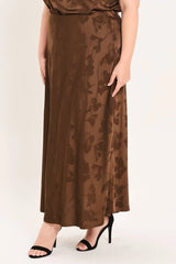 Flying Tomato Plus Size Jacquard Midi Skirt - Brown