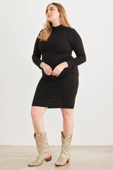 Tasha Apparel Plus Size Chic Open Back Ribbed Bodycon Midi Dress - Black