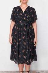 WOJCOR Plus Size Patterned Chiffon Wrap Dress - Multi