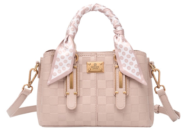 Bessie London Checkerboard Buckle Tote with Scarf