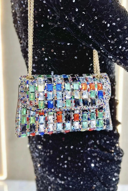 PEACH ACCESSORIES Geometric Rhinestone Clutch - Multi