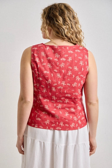 Baevely Plus Size Western Print Button-Front Vest Top - Red