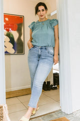 Lovervet by VERVET Plus Size Mid Rise Crop Slim Straight Jeans - Light Blue