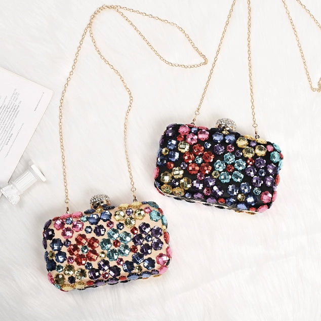 PEACH ACCESSORIES Crystals Evening Clutch Bag - Beige