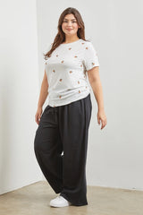 Polagram Plus Size Floral Embroidered T-Shirt -Ivory