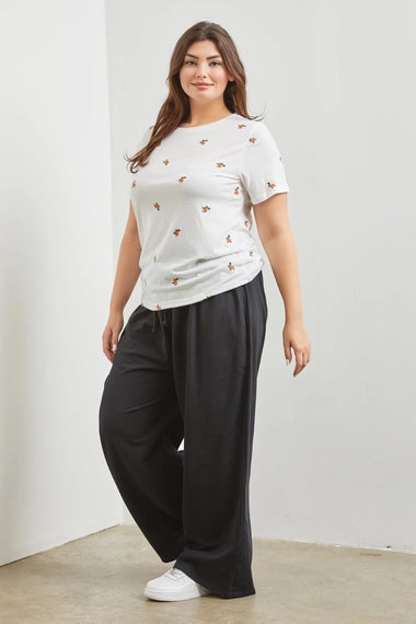 Polagram Plus Size Floral Embroidered T-Shirt -  Ivory