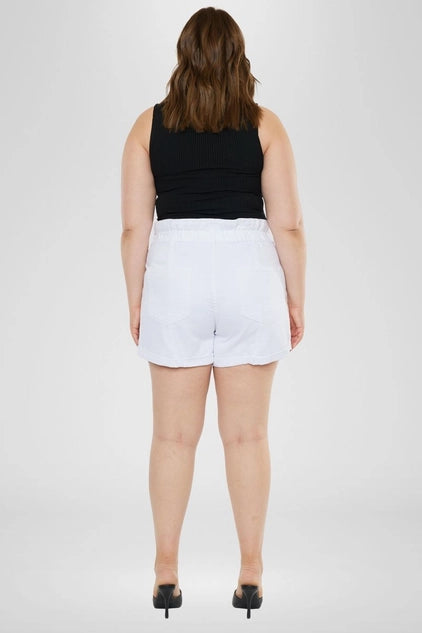 Kan Can USA Plus High Rise Zip Fly Paperbag SHORTS - White
