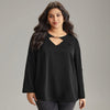 Beauty Peachy Plus Size Bottoming V Neck Flared Top - Black