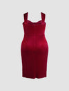 Beauty Peachy Plus Size Velvet Halter Split Midi Dress - Burgundy