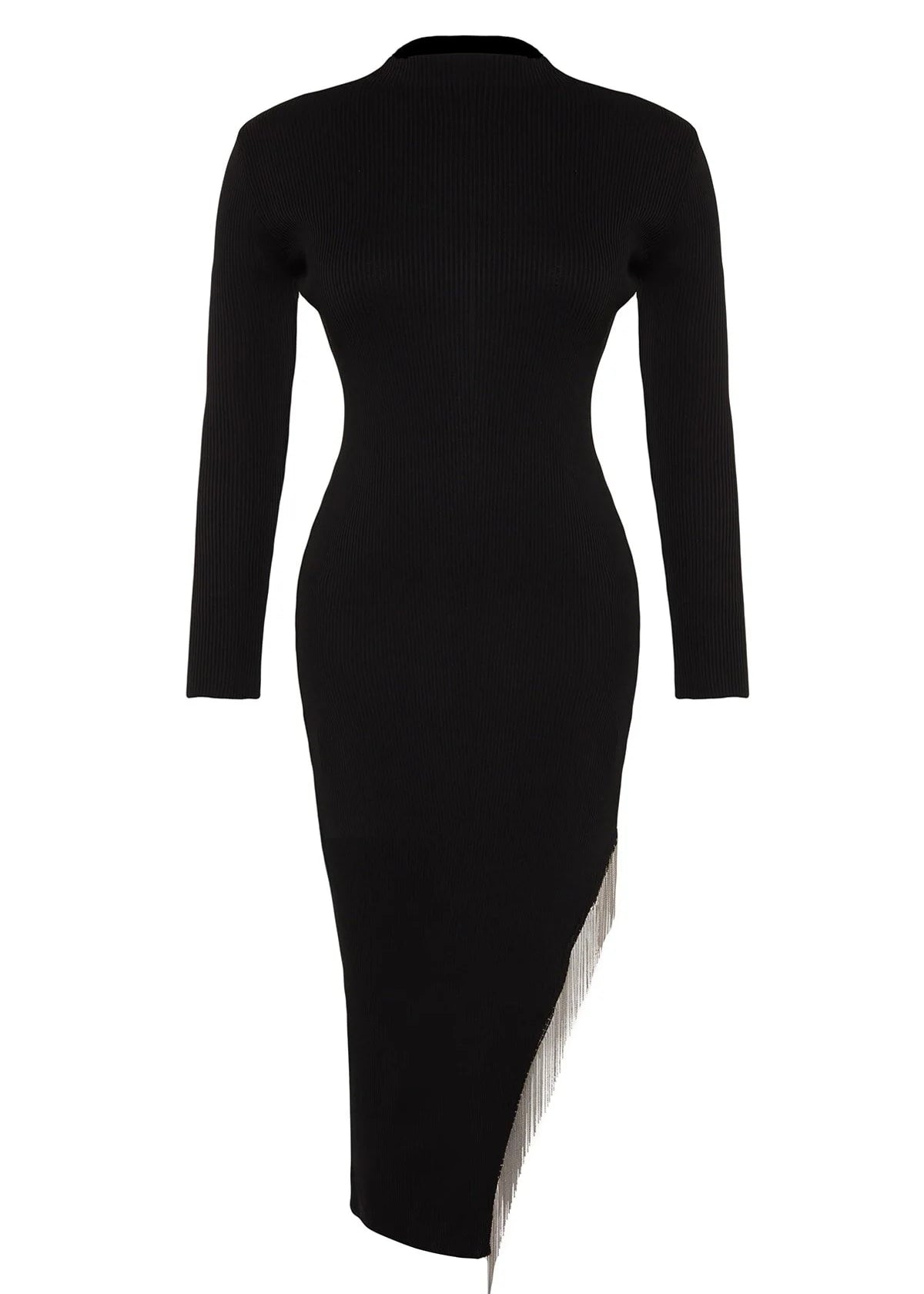 Plus Size Asymmetric Cut Accessory Detailed Dress - Black