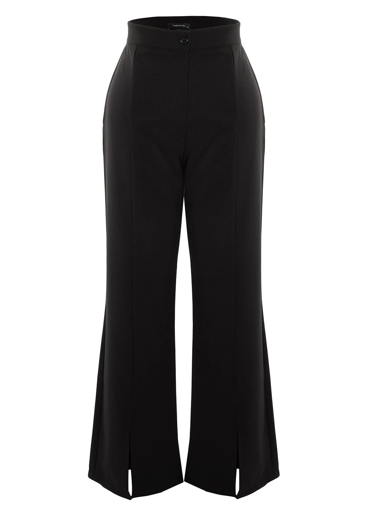 Plus Size Wide Legs Woven Trousers With Slit - Black