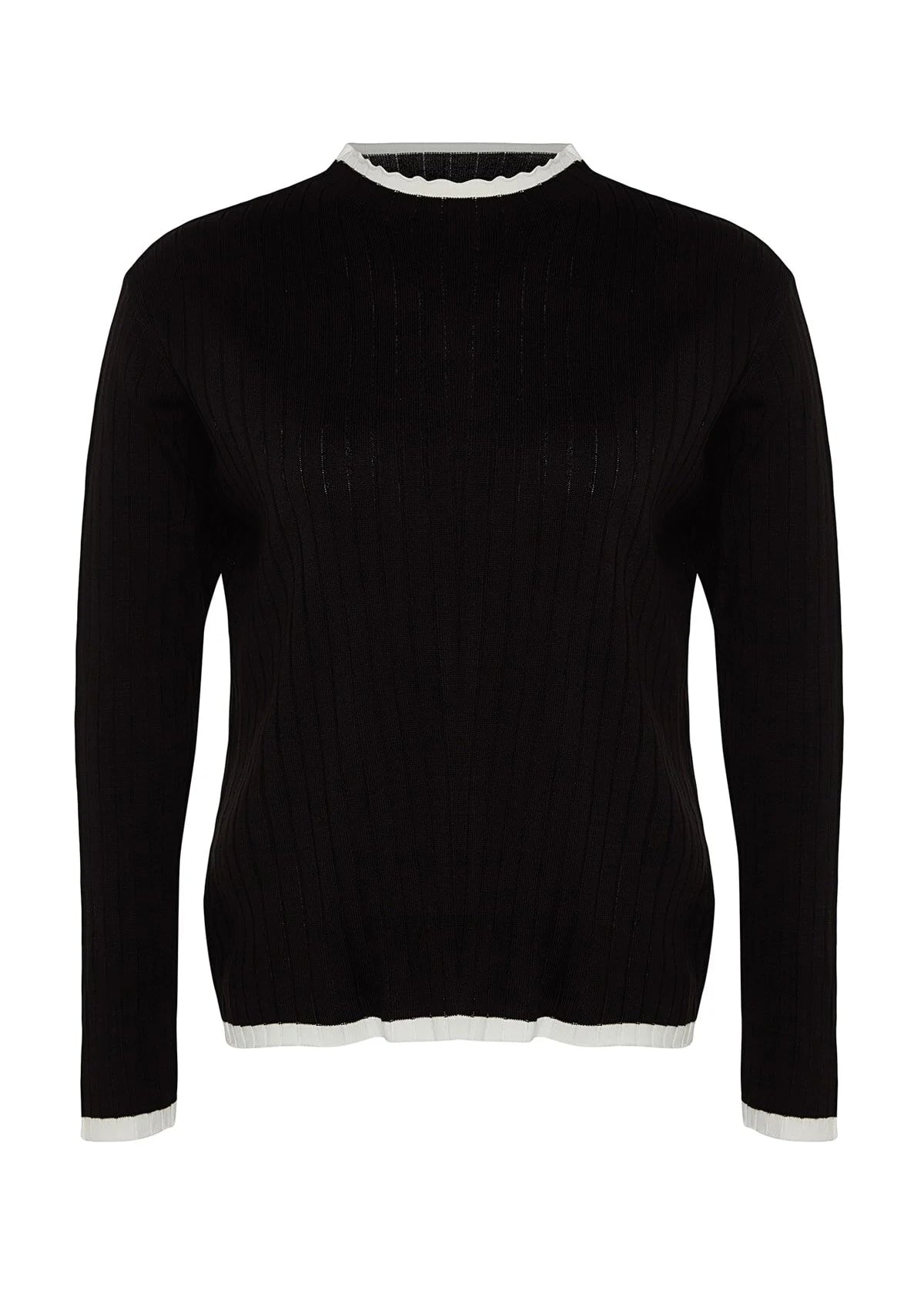 Plus Size Stripe Detailed Knitted Sweater - Black