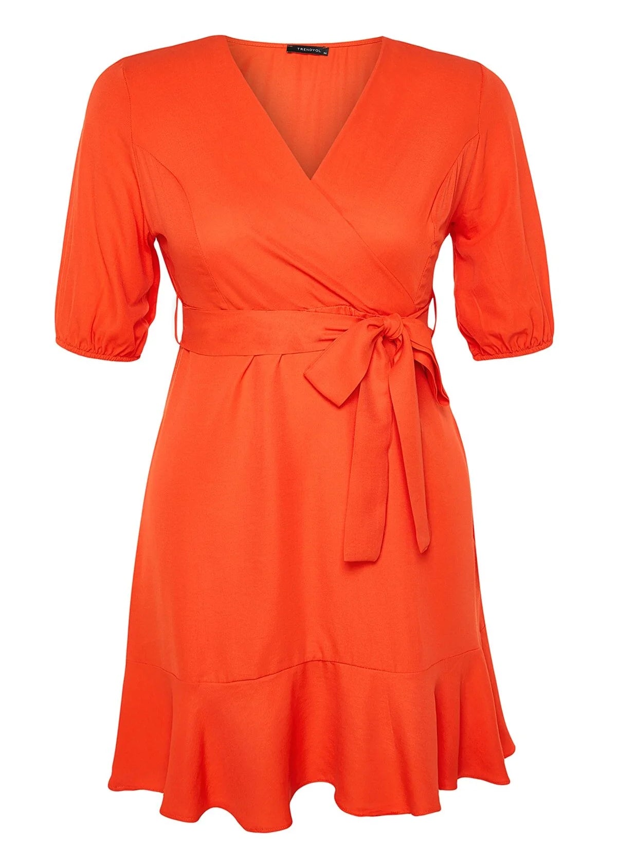 Plus Size Belted Closure Double Breasted Mini Dress - Orange