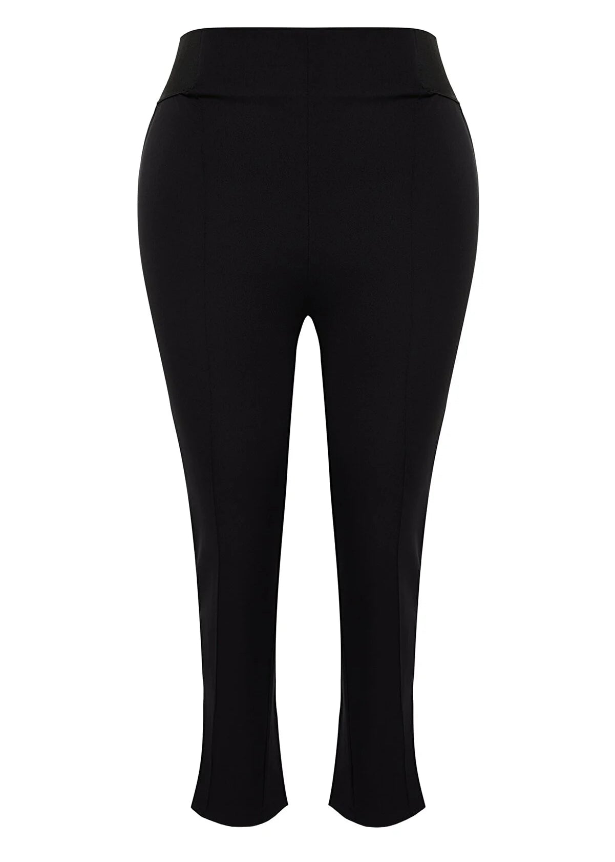Plus Size Elastic Waist Straight Fit Trousers - Black