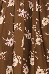 Flying Tomato Plus Size Corset Waist Printed Woven Midi Dress - BROWN FLORAL