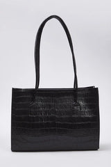 WOJCOR Textured Midi Tote Shoulder Bag - Black