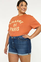 Kan Can Plus Size High Rise Denim SHORTS - Dark Wash