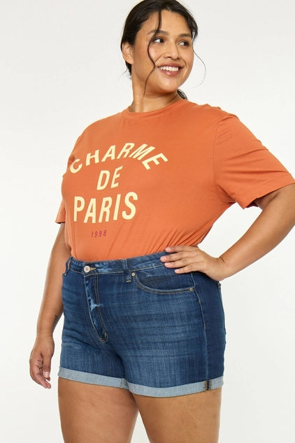 Kan Can Plus Size High Rise Denim SHORTS - Dark Wash