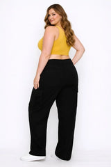 D.ROCK Plus Size Denim Pants Pockets Baggy Cargo Jeans - Black Dark Wash