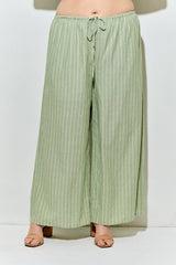 Baevely (Plus) Pinstripe Elastic Waist Tie Pant - MATCHA/IVORY